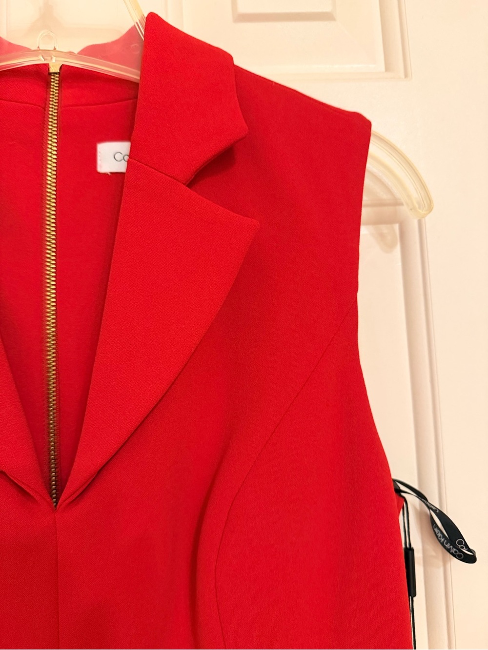 Calvin Klein Sleeveless Red Tailored Sheath Dress, Collar, V-Neck, Lined, Sz 6 - Picture 4 of 14